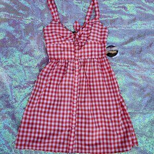 BeBop Red and White Gingham Tie-Front Mini Dress